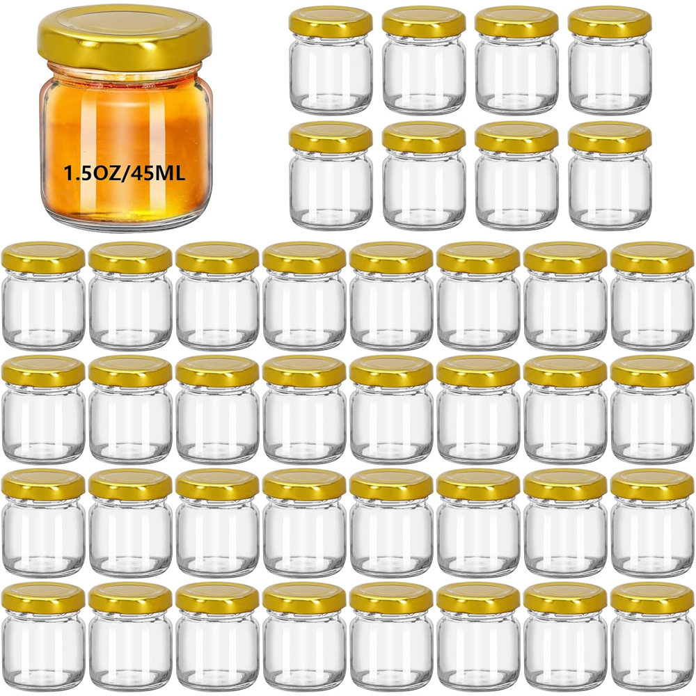 Baby Food Jars With Lids - 1.5 oz Round Mini Clear Honey