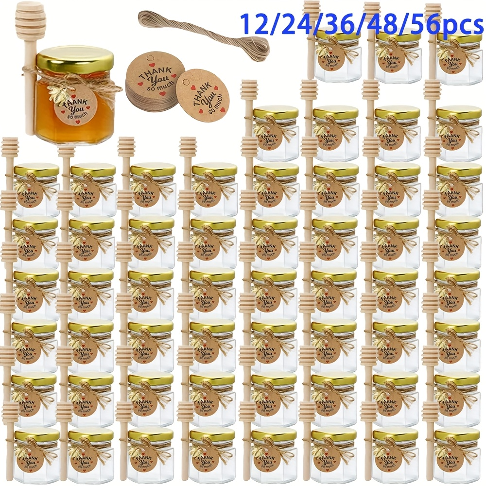 Baby Food Jars With Lids - 1.5oz, Hexagonal Mini Glass Honey Jars