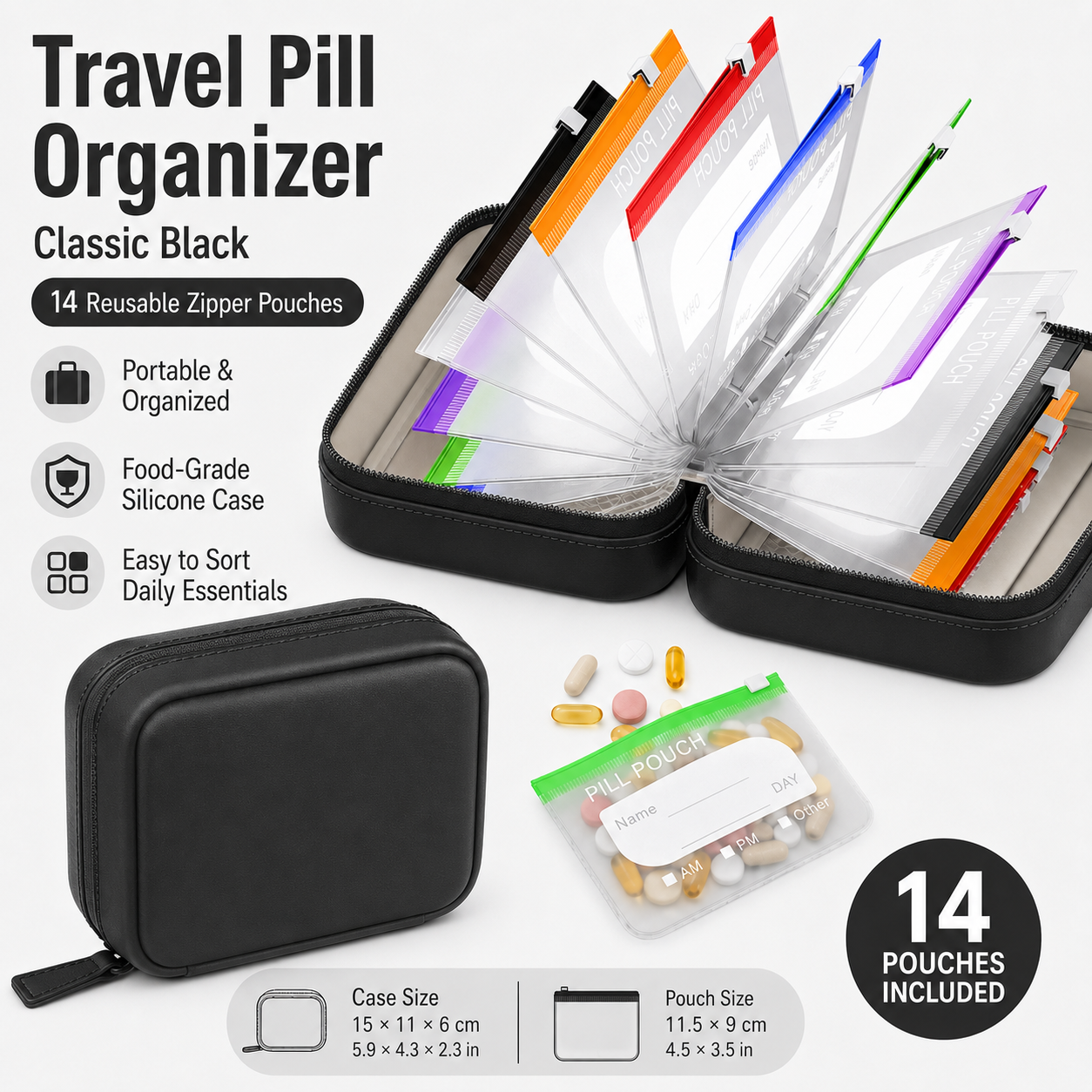 Travel Pill Organizer with 14  - Food Pouch Reusable review and price