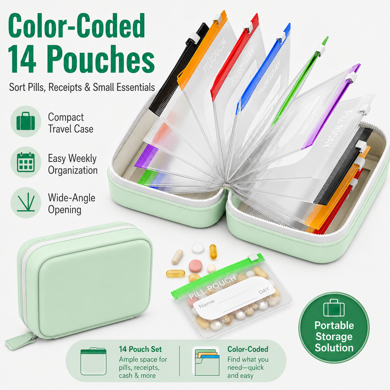 Travel Pill Organizer with 14  - Food Pouch Reusable review and price