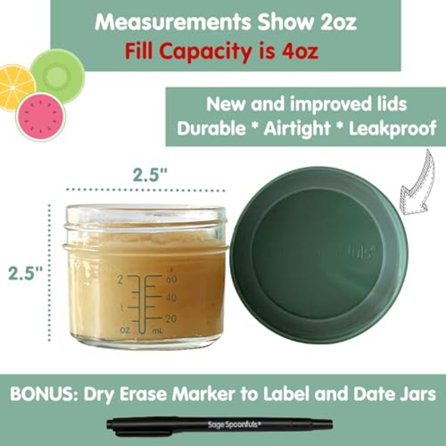 Sage Spoonfuls -12 Pack 4 oz B - Baby Food Jars With Lids review and price